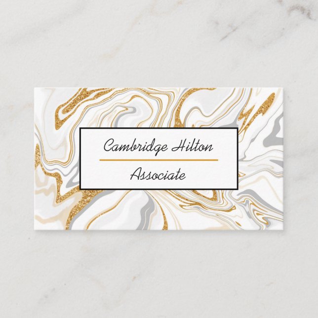 Gold, White and Grey Marble Swirls Business Card (Front)