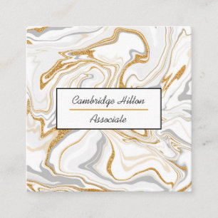 Gold, White and Grey Marble Swirls Square Business Card