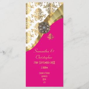 Gold white and pink damask church wedding program programme