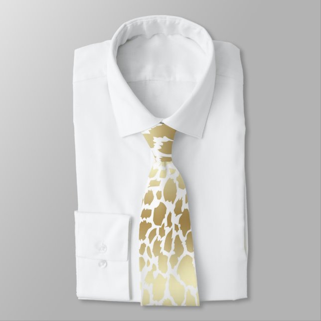 GOLD WHITE ANIMAL GRADIENT LEOPARD MENS TIE (Tied)