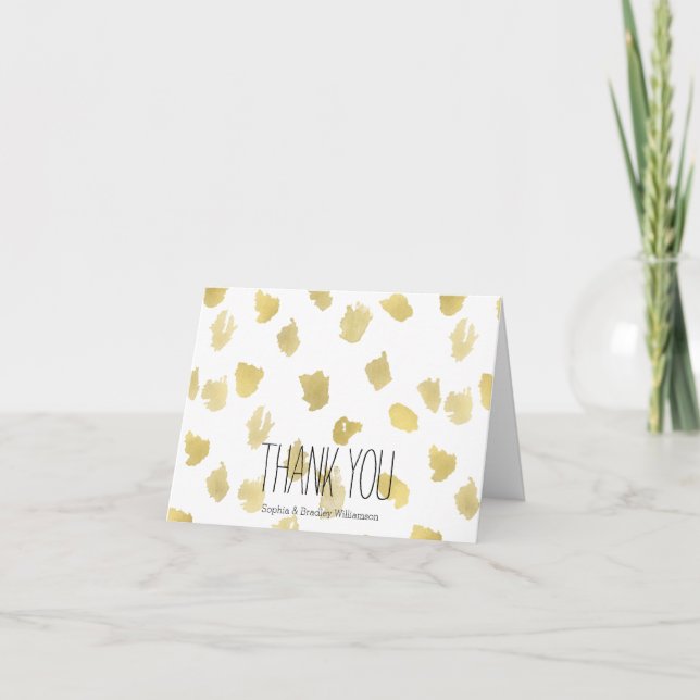 Gold White Animal Print Abstract Thank You Card (Front)