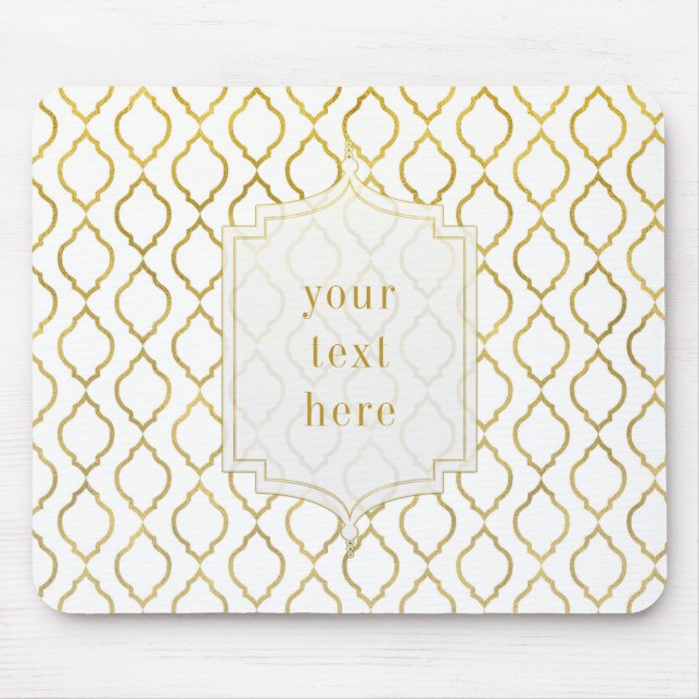 Gold & White Arabian Moroccan Glam Elegant Mouse Mat (Front)
