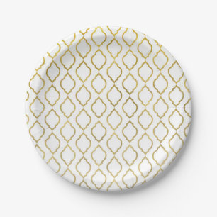 Gold & White Arabian Moroccan Glam Party Paper Plate