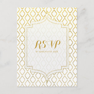 Gold & White Arabian Moroccan Glam Wedding RSVP Invitation Postcard