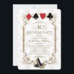Gold White Art Deco Casino Vegas Poker Birthday Invitation<br><div class="desc">Glam Casino Royale and Great Gatsby themed card design. It features vintage art deco style, a Roaring 20's old Hollywood faux gold frame, playing cards suits with a golden edges, on white gold Art Deco pattern background. On the back the same pattern and name between playing cards suits. Use Personalise...</div>
