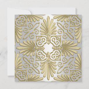 Gold White Art Deco Damask Baby Shower Invitation