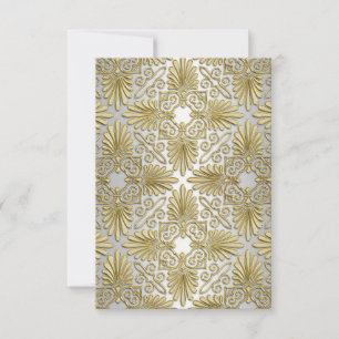 Gold White Art Deco Damask RSVP 2 Card