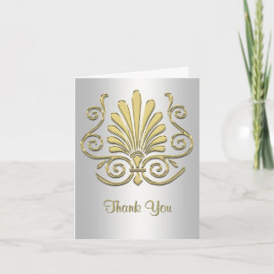 Gold White Art Deco Damask Thank You Card
