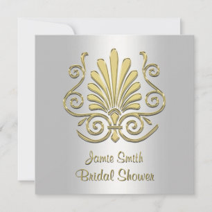 Gold & White Art Deco Deco Damask Bridal Shower 2 Invitation