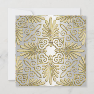 Gold & White Art Deco Deco Damask Bridal Shower Invitation
