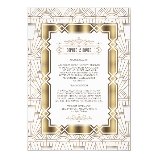 Image of Gold White Art Deco Gatsby 20s 50th Birthday Party Invitation