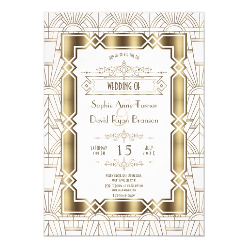 Image of Gold White Art Deco Gatsby 20s Style Wedding Invitation