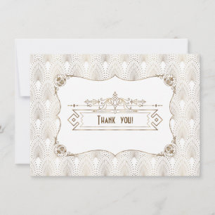 Gold White Art Deco Great Gatsby 1920s Thank You Card