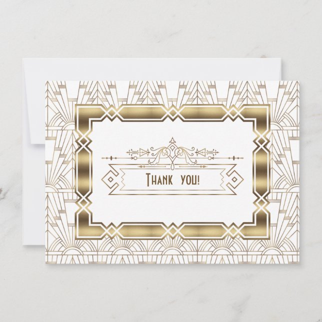 Gold White Art Deco Great Gatsby 1920s Thank You Card (Front)