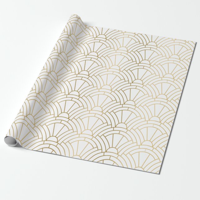 Gold & white art-deco seamless pattern 2 wrapping paper (Unrolled)