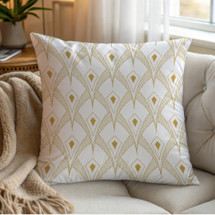 Gold & white art-deco seamless pattern 3 cushion