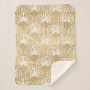 Gold & White Art-Deco Seamless Pattern Sherpa Blanket
