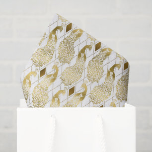 gold white art decor peacock pattern party tissue paper