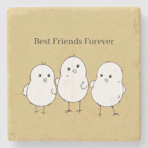 Gold White Baby Chicks Best Friends Forever Stone Coaster