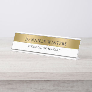 Gold & White Background Black Typography Desk Name Plate