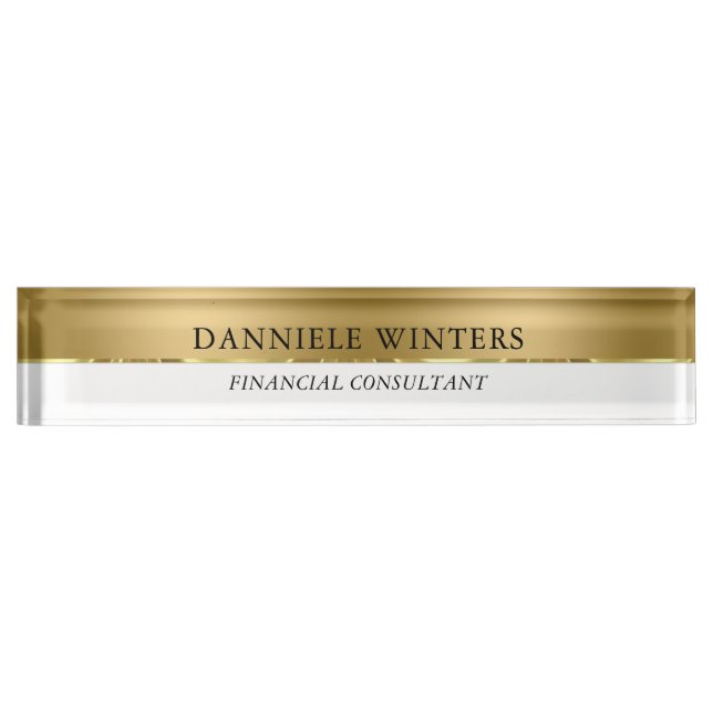 Gold & White Background Black Typography Nameplate (Front)