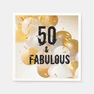 Gold White Balloons 50 and Fabulous Napkin