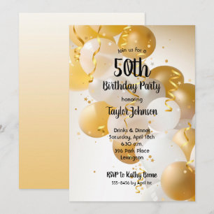 Gold White Balloons Birthday Party Invitation