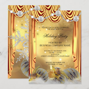 Gold White Baubles Christmas Holiday Party Invitation