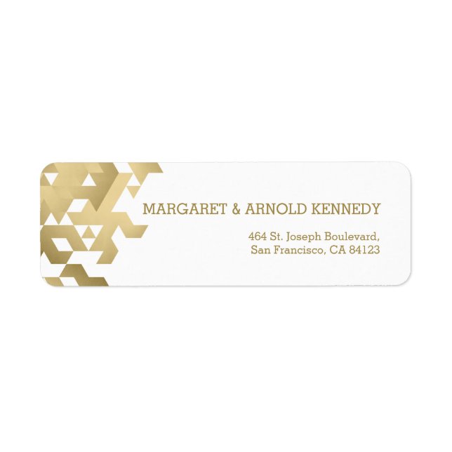 Gold & White Birthday Address Geometric Pattern (Front)