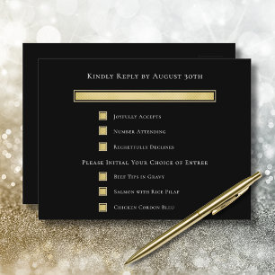 Gold White Black background Menu Choice RSVP Card 