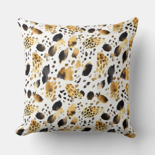 Gold White Black Leopard Abstract Cushion