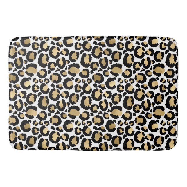 Gold, white, & black leopard print bath mat (Front)