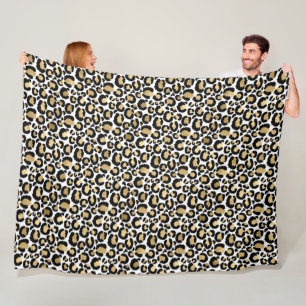 Gold, white & black leopard print fleece blanket