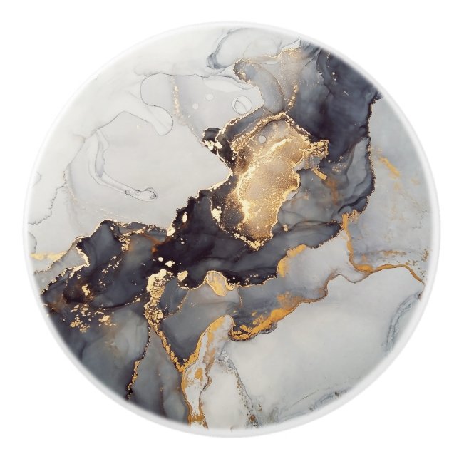 Gold White Black Marble Ceramic Knob (Front)