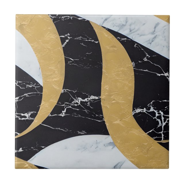 Gold White Black Marble Stones Ceramic Tile (Front)