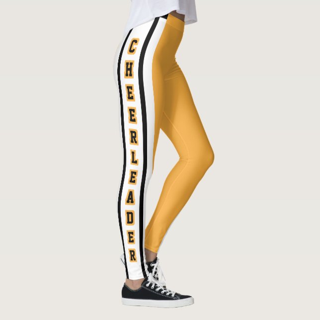 Gold, White & Black Sport Jersey Stripe - DIY Text Leggings (Right)