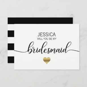 Gold White Black Will You Be my Bridesmaid? Invitation