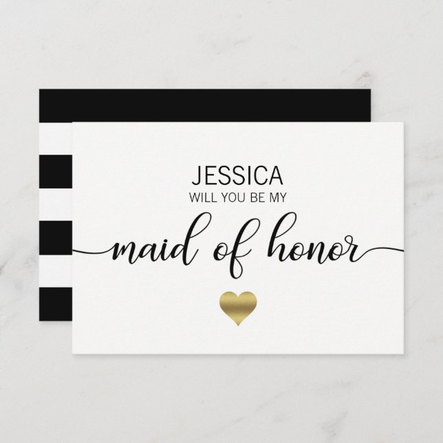 Gold White Black Will You Be my MAID OF HONOR? Invitation (Front/Back)