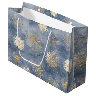 Gold White Blue Glitter Fireworks Large Gift Bag