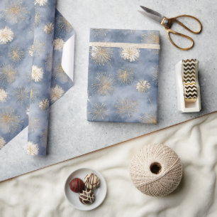 Gold White Blue Glitter Fireworks Wrapping Paper