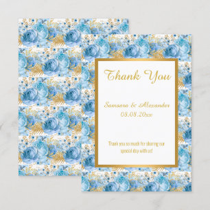 GOLD WHITE BLUE LEAF FLORAL Thank you card