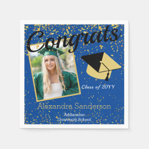 Gold White Blue  Photo graduation class of 2022 Napkin