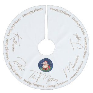 Gold White Blue Santa Classic Vintage Christmas Brushed Polyester Tree Skirt