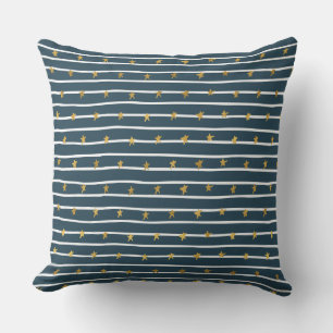 Gold White Blue Stars and Stripes Cushion