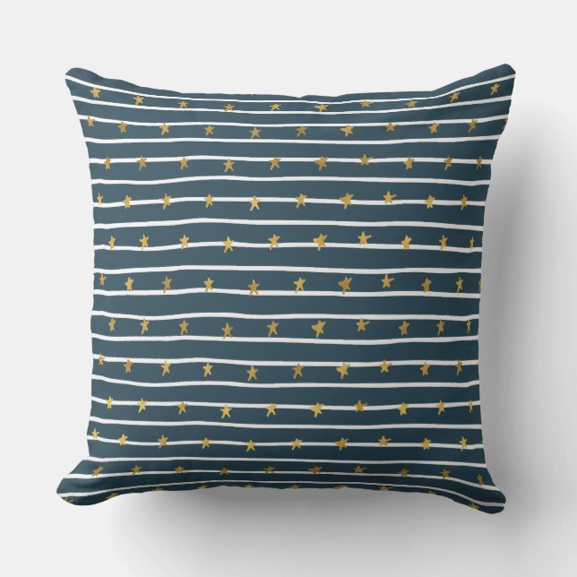 Gold White Blue Stars and Stripes Cushion (Front)