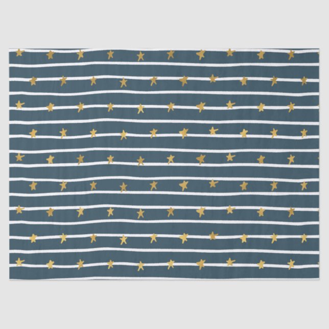 Gold White Blue Stars and Stripes Tissue Paper (Front)