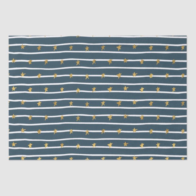 Gold White Blue Stars and Stripes Tissue Paper (Front)