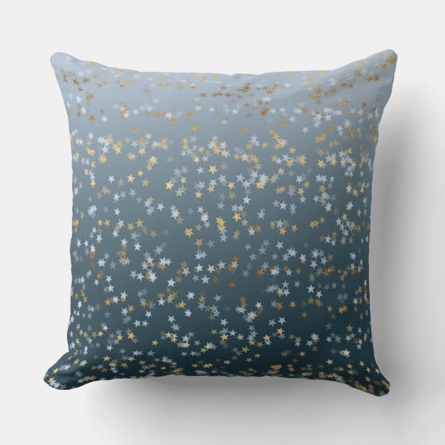 Gold White Blue Stars Shine Bright Cushion (Front)
