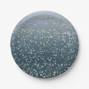 Gold White Blue Stars Shine Bright Paper Plate