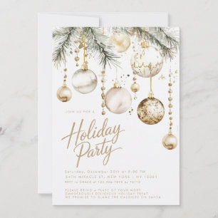 Gold White Blush Ornaments Baubles Christmas Party Invitation